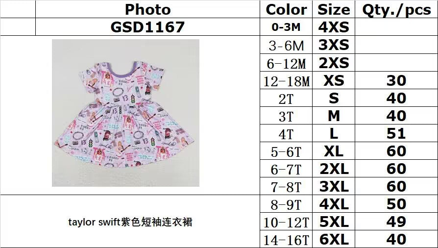 RTS no moq GSD1167 taylor swift purple short sleeve dress