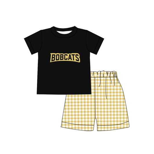 Deadline: February 9th custom no moq Black and gold striped summer boys short-sleeved shorts suit