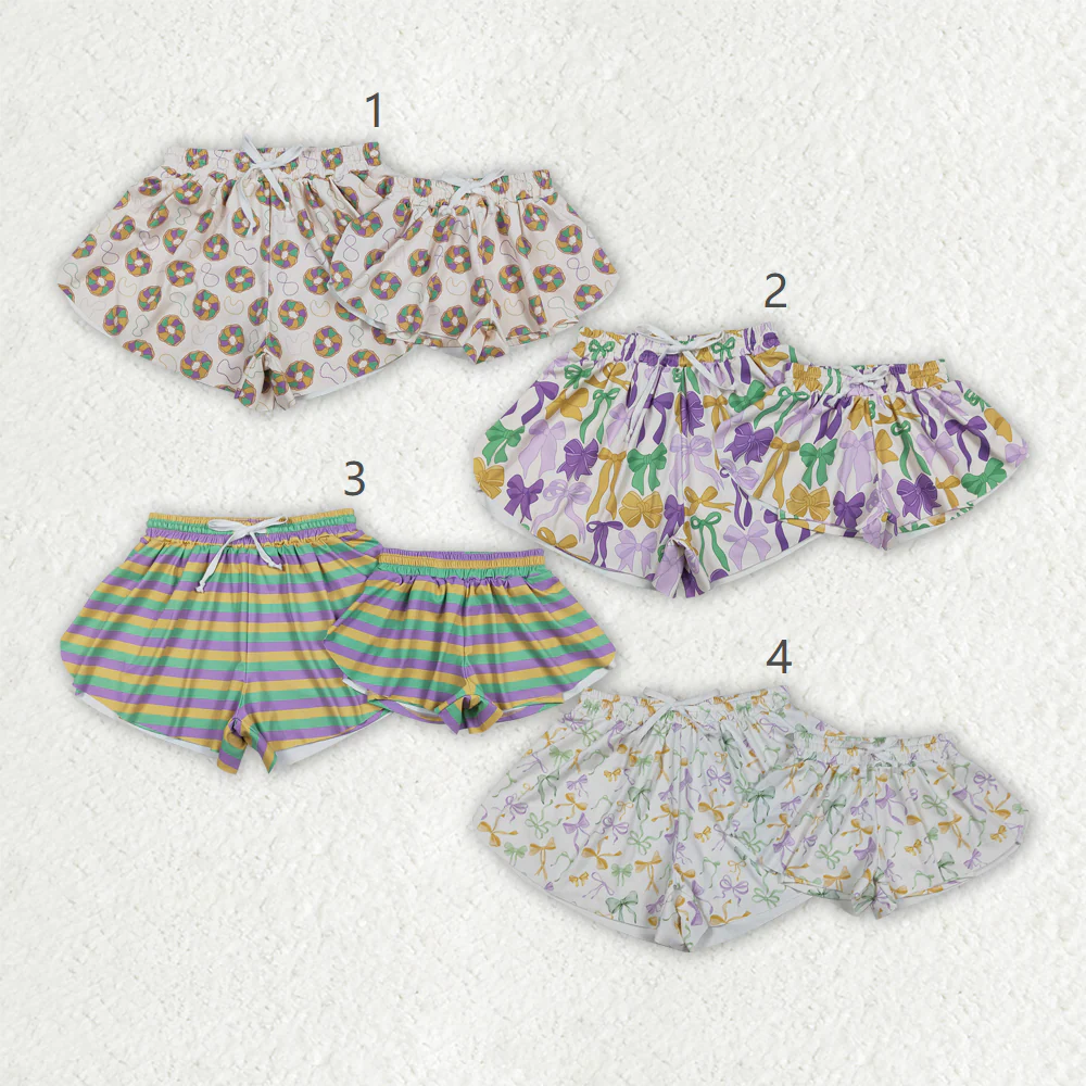 RTS NO MOQ Sibling baby girl clothes and Adult clothes mardi gras yoga kids shorts and adult shorts