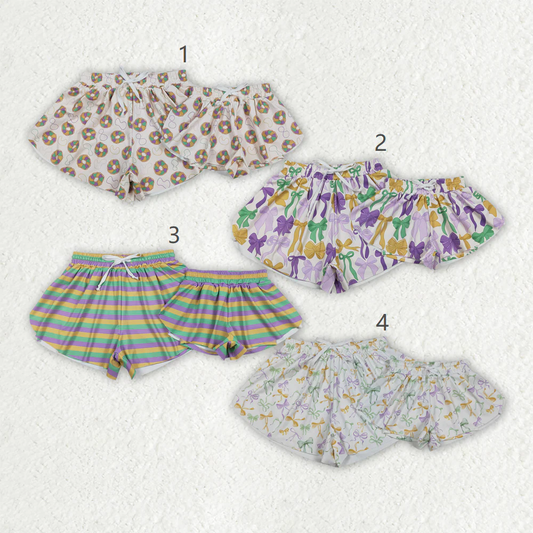 RTS NO MOQ Sibling baby girl clothes and Adult clothes mardi gras yoga kids shorts and adult shorts