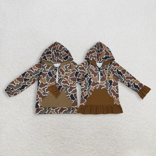 RTS NO MOQ Sibling Baby boy girl clothes embroidery Zipper Stand Collar Pullover hooded Long Sleeve Tops