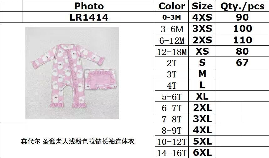 bamboo rts no moq LR1414 Modal Santa Claus light pink zipper long-sleeved jumpsuit