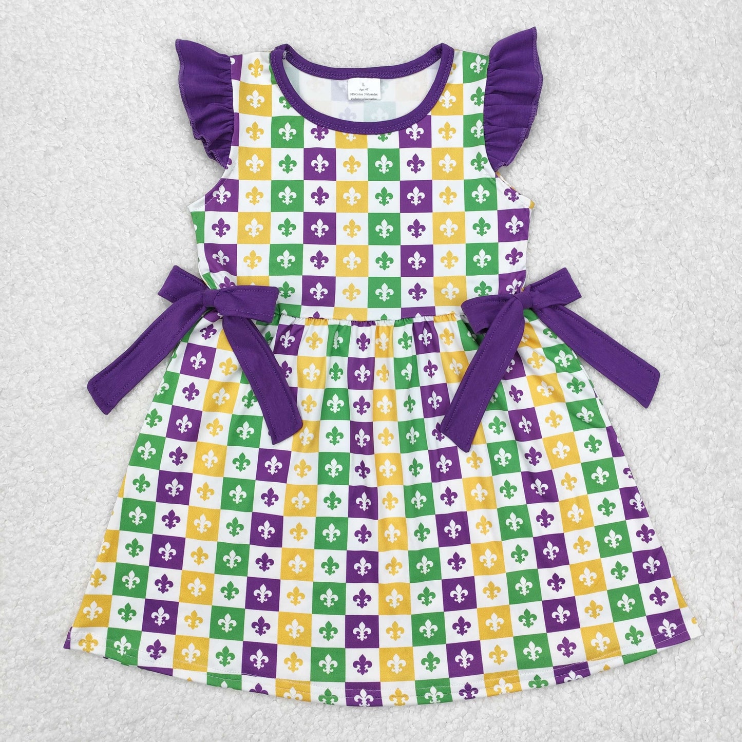 RTS NO MOQ ETA 5/7days Arrived GSD1655 Carnival plaid purple bow flying sleeve dress