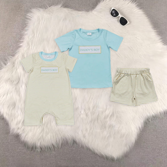SR0890  BSSO0522 daddy's boy embroidered letters blue short sleeve yellow  daddy's boy embroidered letters yellow striped short sleeves