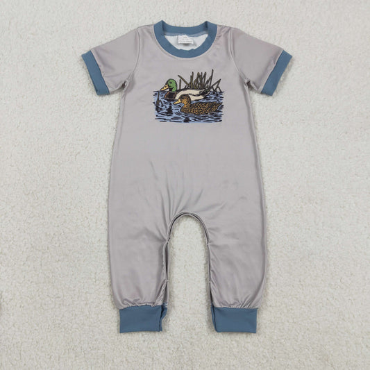 RTS NO MOQ（In Stock) SR3682 Duck Grey Blue Short-Sleeve Jumpsuit