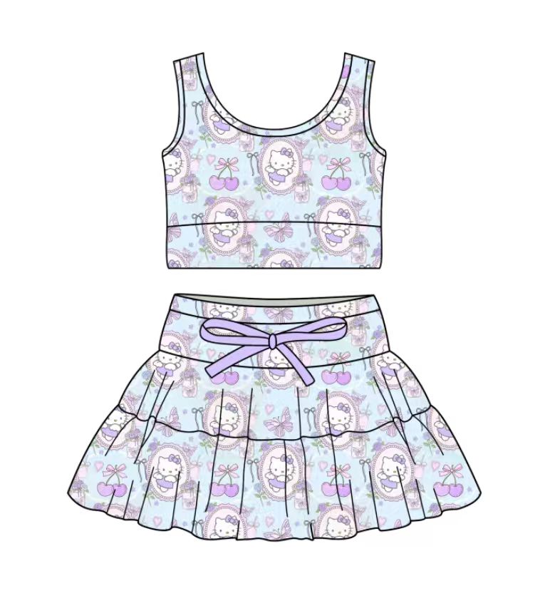 Custom moq 5 mix size milk silk baby girl clothes summer cartoon sleeveless skirts sets