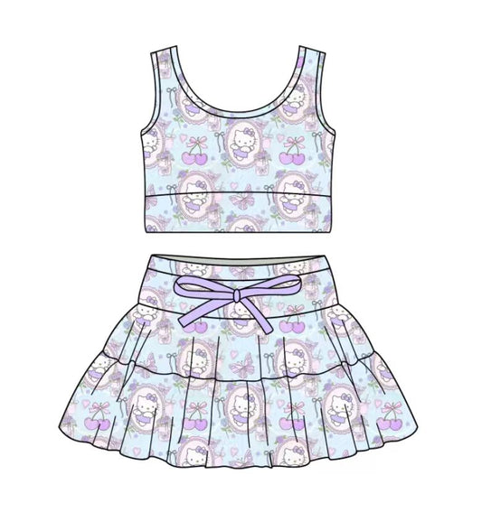 Custom moq 5 mix size milk silk baby girl clothes summer cartoon sleeveless skirts sets