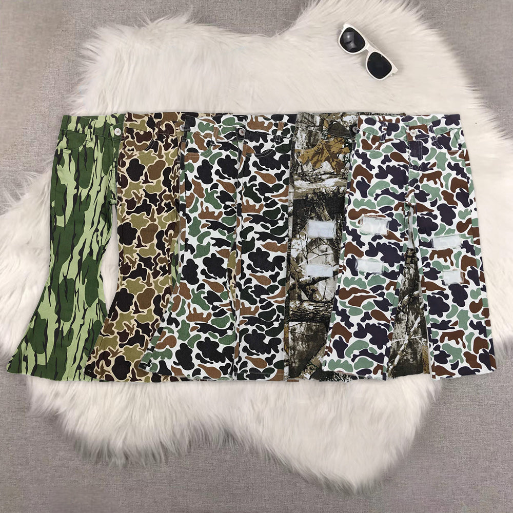 RTS NO MOQ Baby Girls and boys Clothes camouflage Jeans: Flared & Ripped