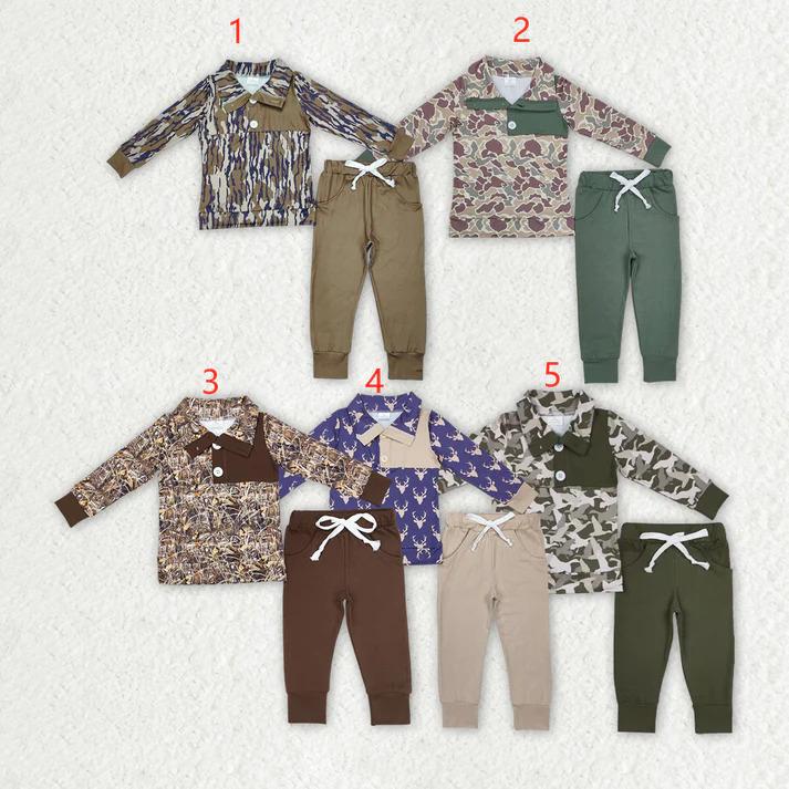 RTS NO MOQ Baby Boy Camouflage Top Bell Pants Clothes Sets