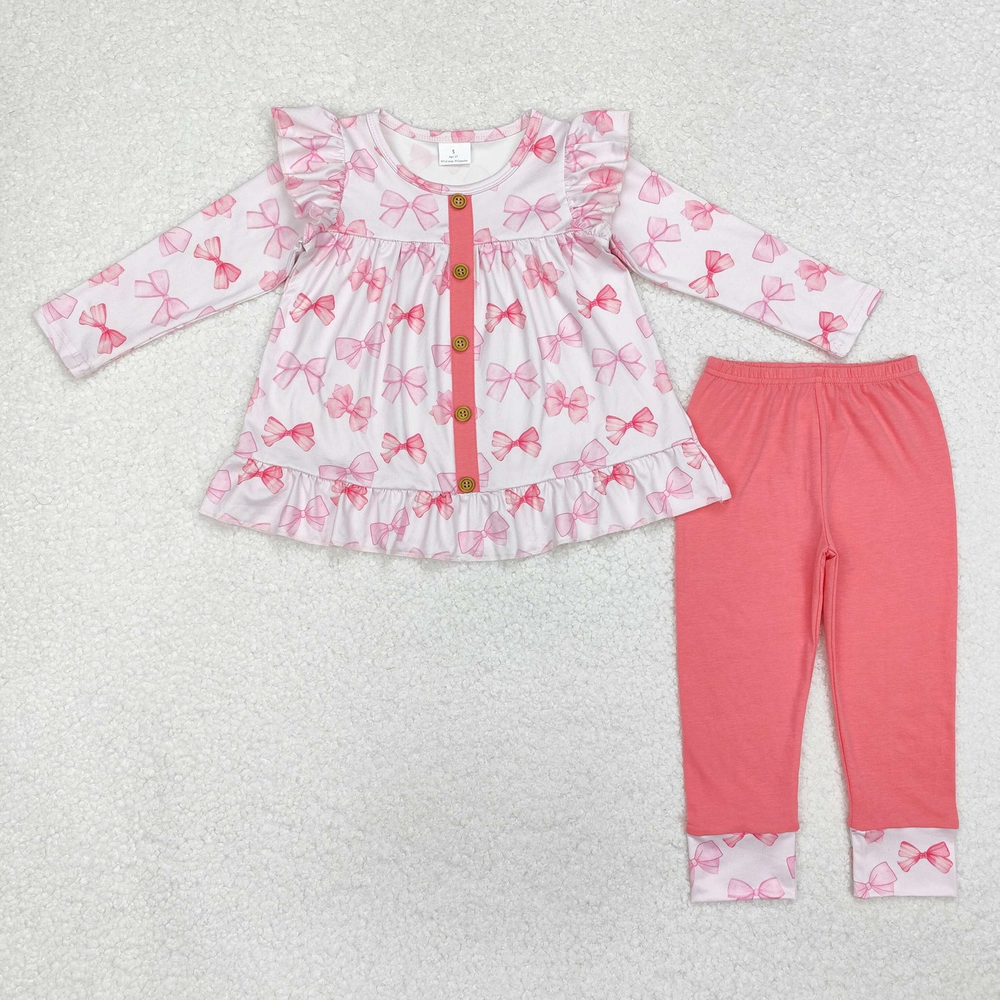 RTS NO MOQ ETA 5/7days Arrived GLP1958 Bow pattern pink long sleeve pants suit