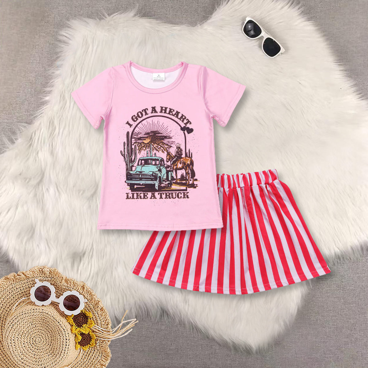 RTS NO MOQ Sibling baby girls clothes pink short sleeve short skirts sets and Top and skirts