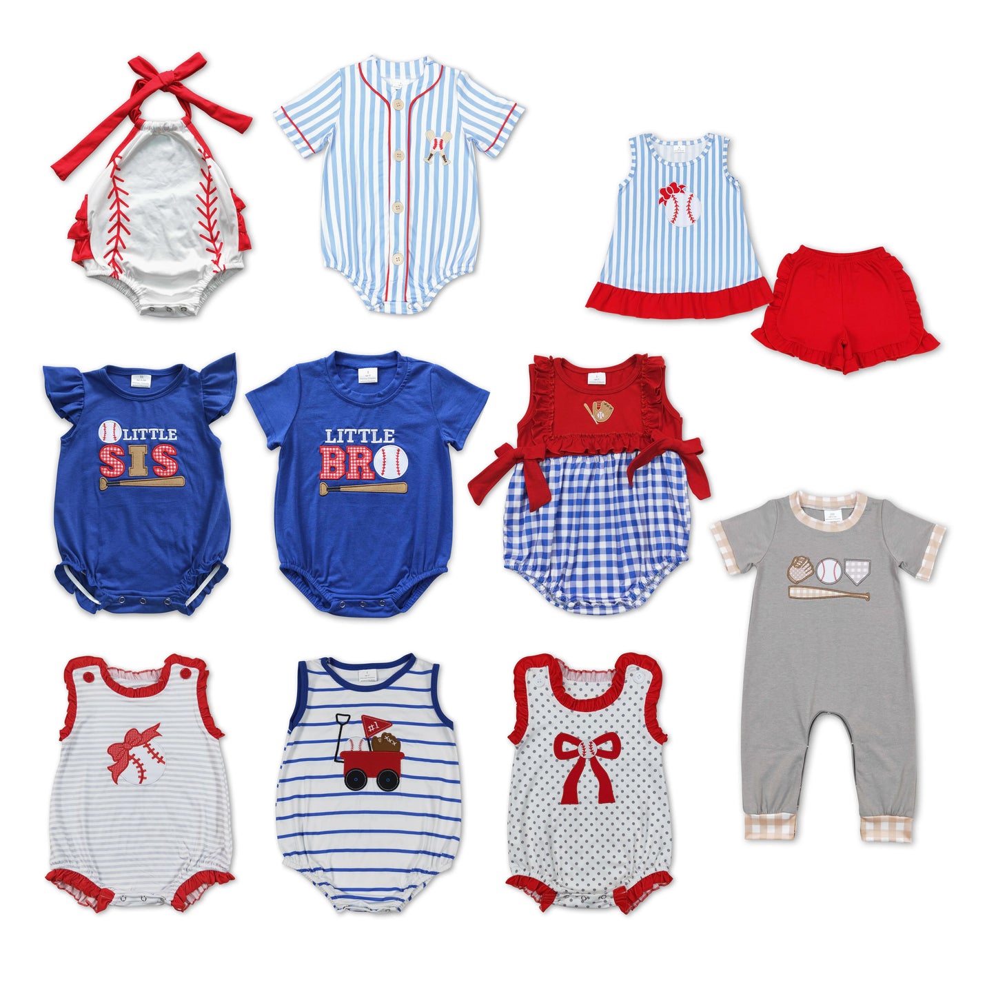 RTS NO MOQ Baby boy clothes baseball Shorts Sleeve Romper Mixed Sizes