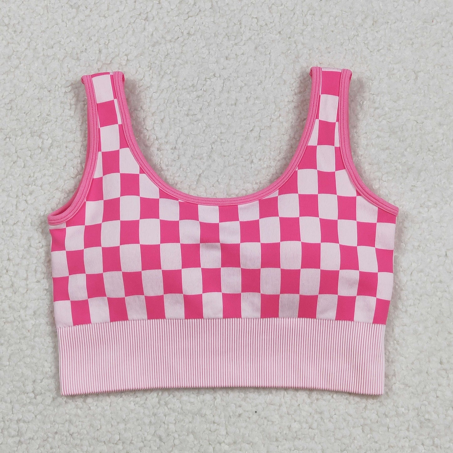RTS NO MOQ（In Stock) GT1190 Adult Women's Pink and White Checkered Tank Top