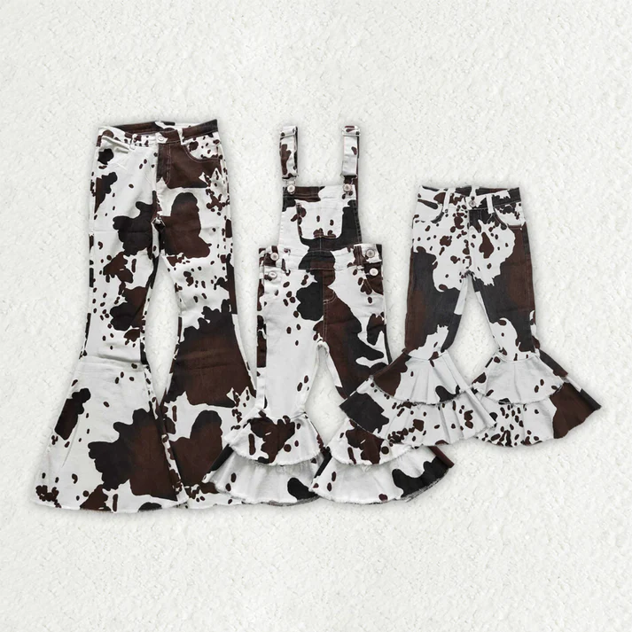 RTS NO MOQ Adults women and Baby Girls coe pattern denim flared pants