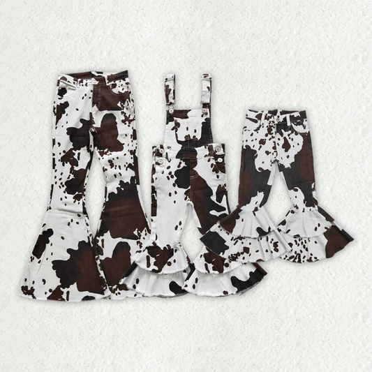 RTS NO MOQ Adults women and Baby Girls coe pattern denim flared pants