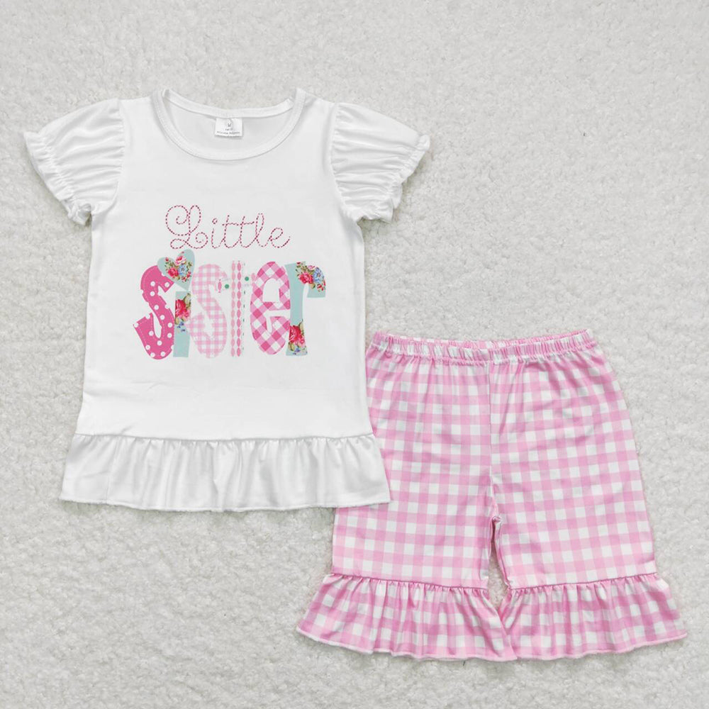 Baby Girls Big Little Sister Tee Shirts Rompers Ruffle Shorts Clothes Sets