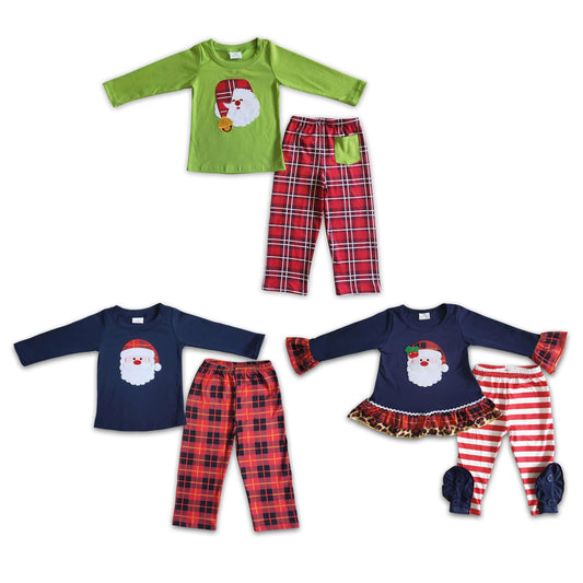 RTS NO MOQ 6 B3-37 6 C7-2 BLP0034  Red Plaid Santa Claus Long Sleeve Pants Suit