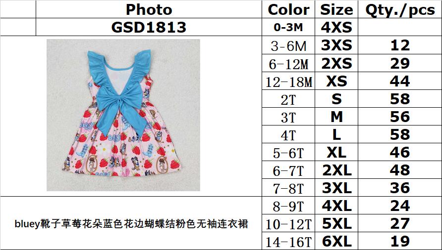 RTS NO MOQ ETA 5/7days Arrived GSD1813 bluey boots strawberry flower blue lace bow pink sleeveless dress