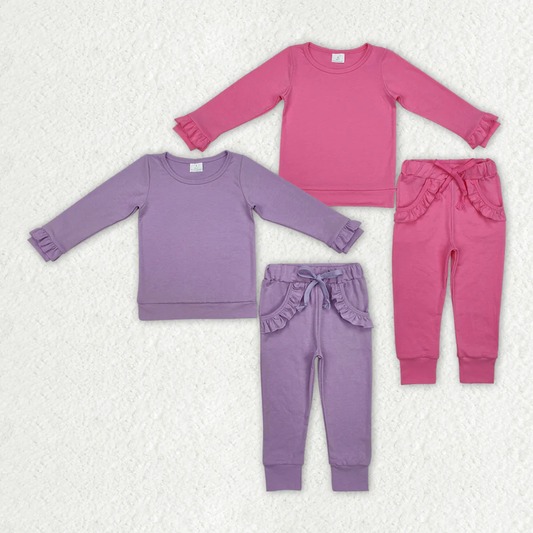 RTS NO MOQ Baby Girls Boys Solid color cotton long sleeve Pants Clothes Sets