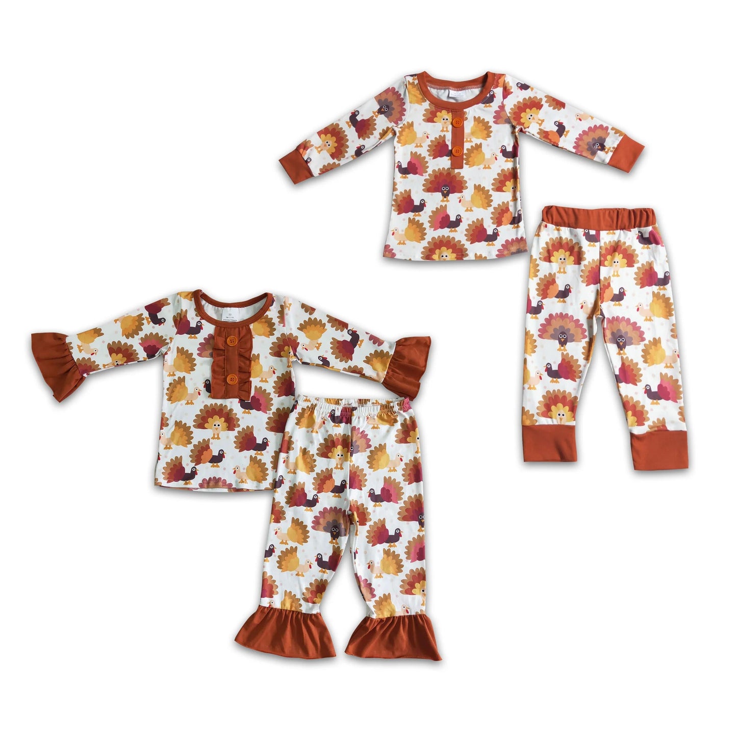 RTS NO MOQ Maple Leaf Turkey Print Button Pullover Boys & Girls Long Suit
