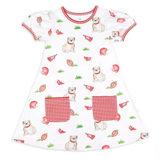 custom moq 3 eta 6-7weeks baby girls clothes puppy red short sleeve Dress