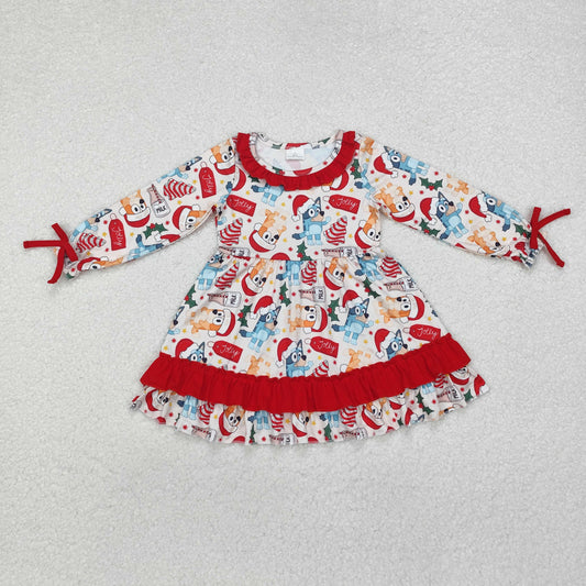 RTS NO MOQ ETA 5/7days arrived GLD0802 bluey Christmas milk biscuit lace red and white long-sleeved dress