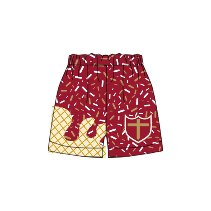 Deadline: May 5 Custom no moq baby girls Summer shorts maroon ice cream shorts