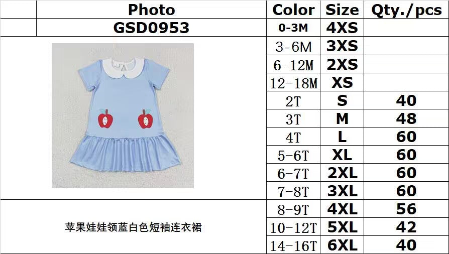 RTS no moq GSD0953 Apple doll collar blue and white short-sleeved dress