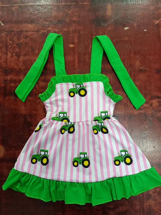 custom moq 5 eta 5weeks summer girls tractor green suspender skirt dress
