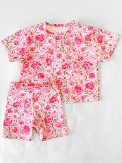 deadline June 6  baby kids pajamas Sunflower Rose Short Sleeve Shorts Set