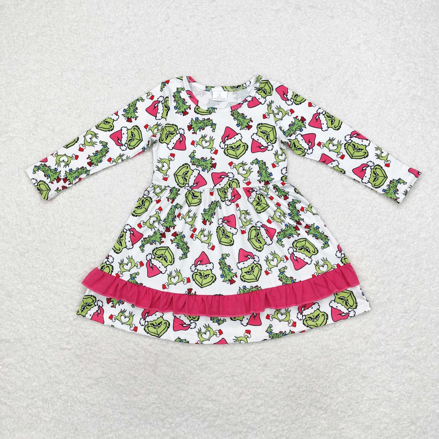 rts no moq GLD0651 grinch Christmas tree rose red lace white long-sleeved dress