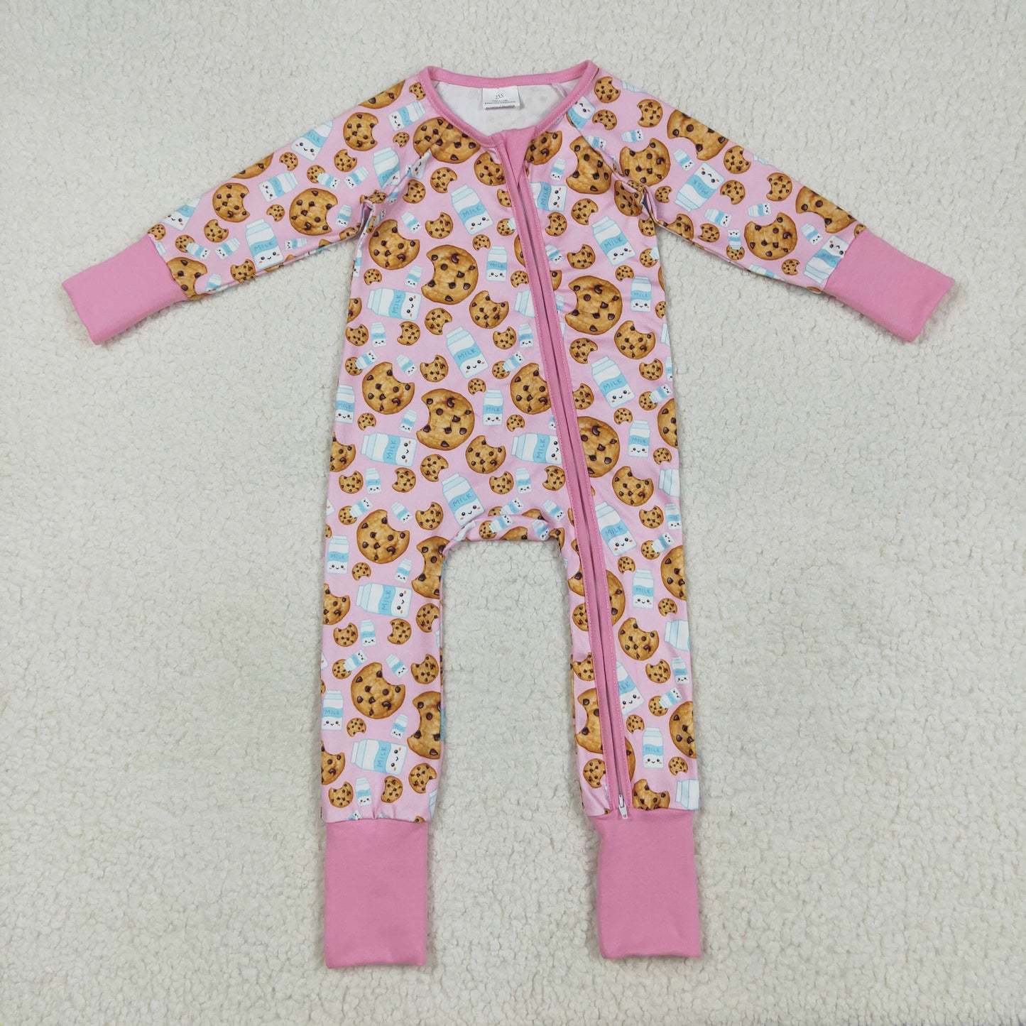 RTS NO MOQ（In Stock) LR2398 Cookies Milk Pink Zipper Long Sleeve Bodysuit
