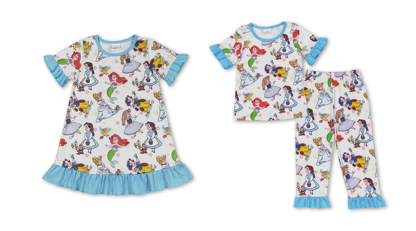 RTS NO MOQ GSD1291 +GSPO1556 Cartoon Blue Lace Short Sleeve Pants