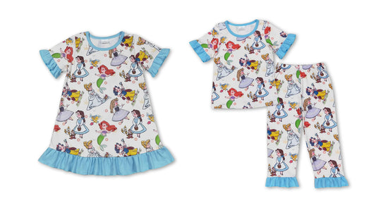 RTS NO MOQ GSD1291 +GSPO1556 Cartoon Blue Lace Short Sleeve Pants