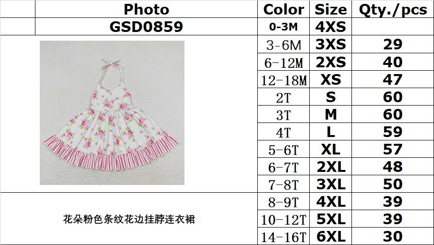 GSD0859 Floral pink striped lace halterneck dress