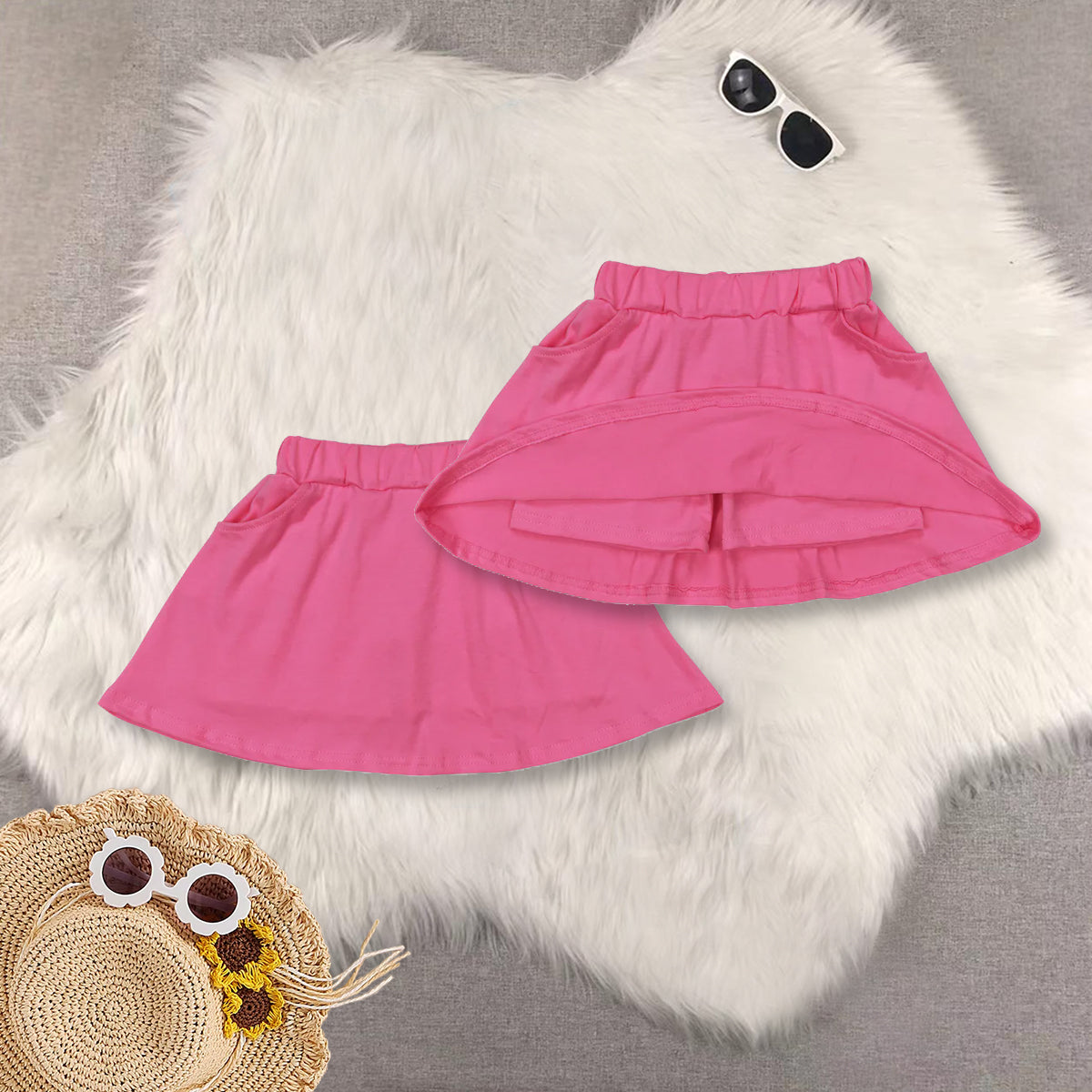 RTS NO MOQ blue short-sleeved top star cotton pink pants skirt sets