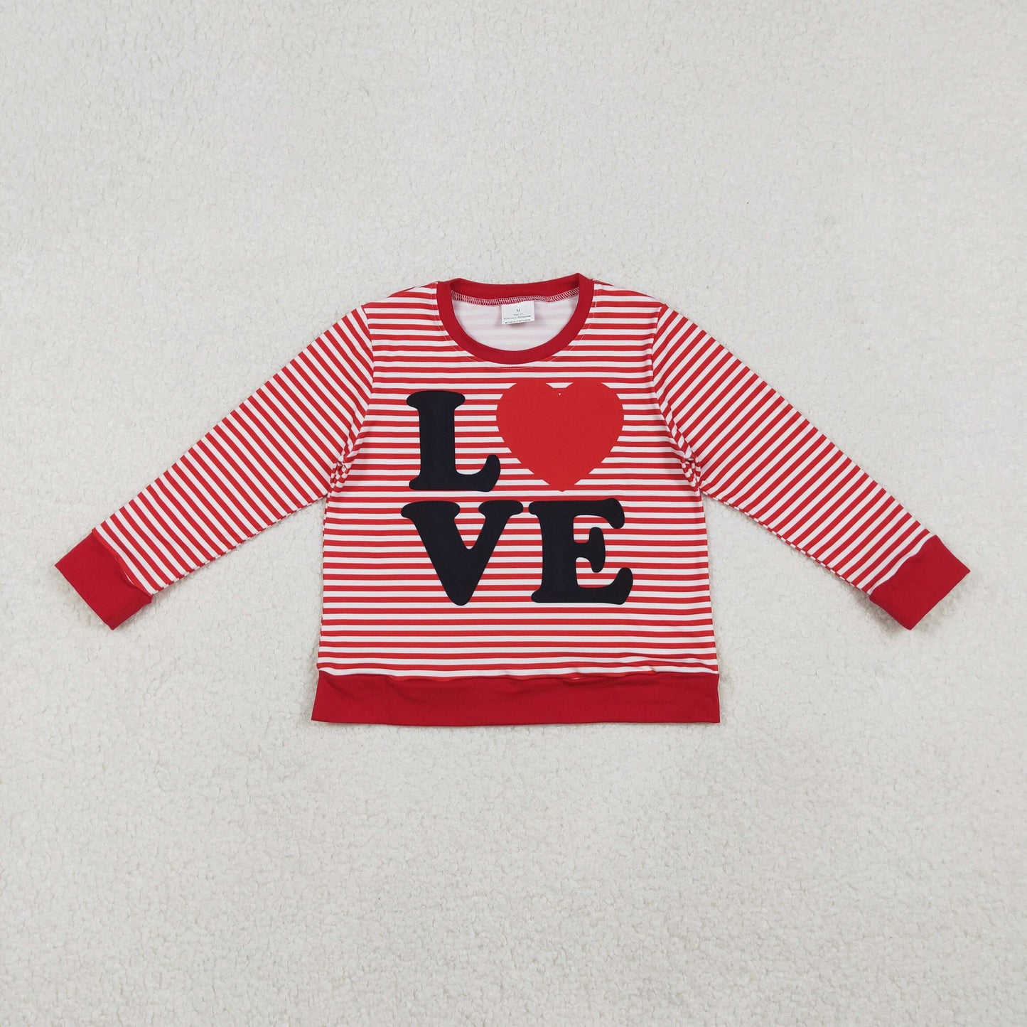 12/18m-7/8t RTS NO MOQ（In Stock) GT1235 Heart Love Red Striped Long-Sleeved Top