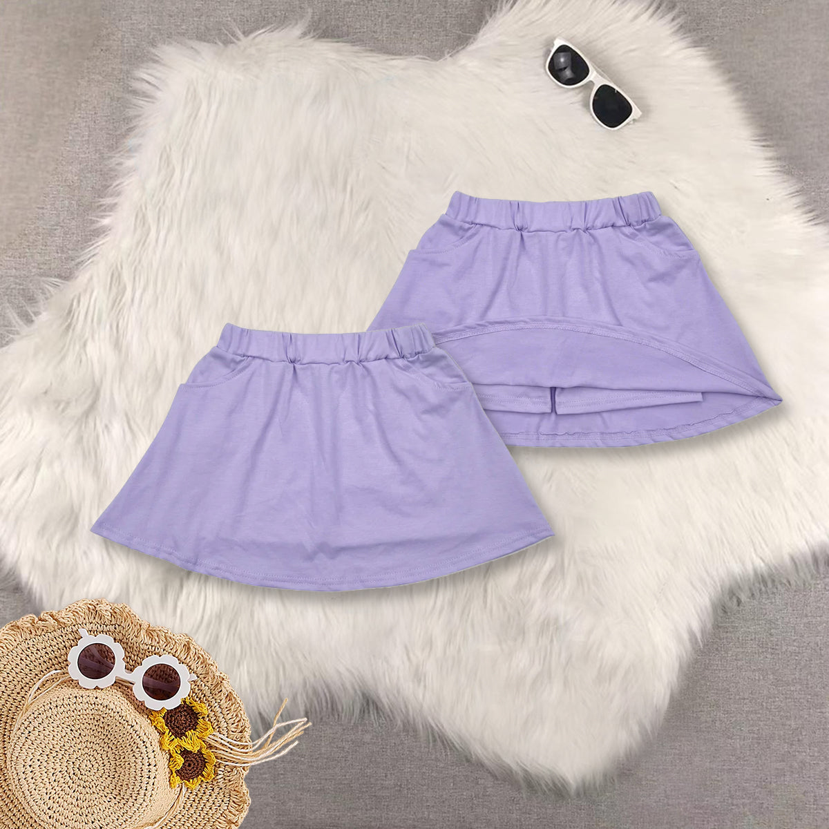 RTS NO MOQ purple yoga short-sleeved top pants skirt sets