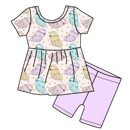 Deadline June 21 custom no moq baby summer purple bow girls sets purple sets tunic sets