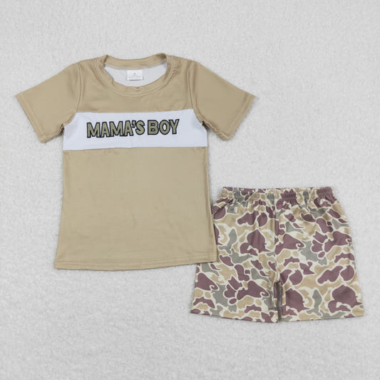 BSSO0567 mama's boy embroidered camouflage lettering military green short-sleeved shorts suit