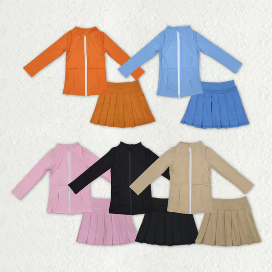 RTS NO MOQ Sibling baby Girls clothes yoga solid color long sleeve Clothes skirts Sets