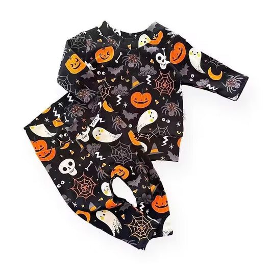 custom moq 5 eta 6-7weeks baby boys clothes ghost pumpkin black Long Sleeve Long Pants Set