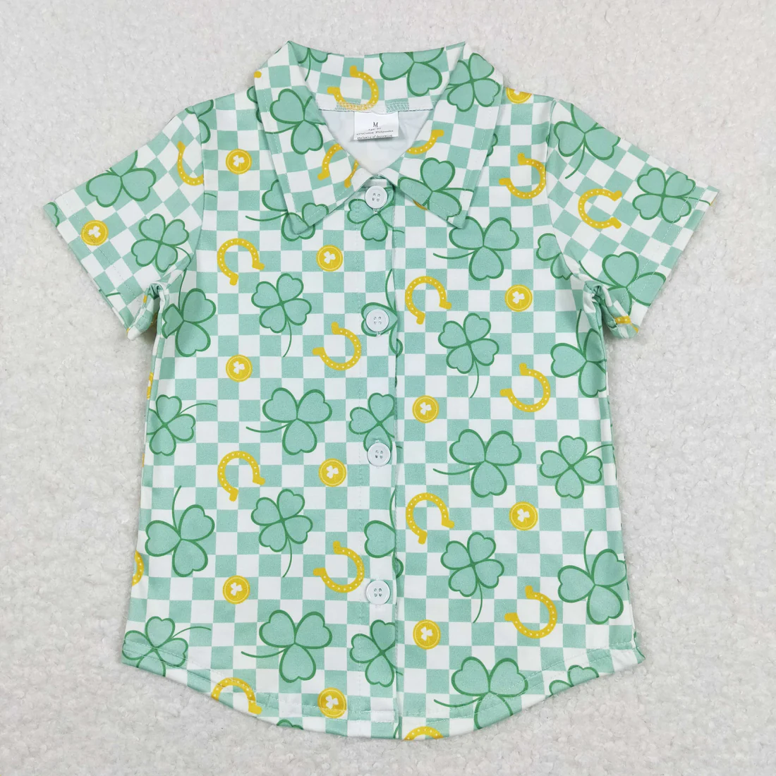 RTS NO MOQ Sibling baby boy clothes St. Patrick's Four Leaf Clover Short Sleeve Tops