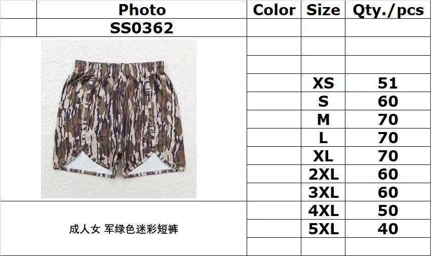 rts no moq SS0362 Adult female military green camouflage shorts