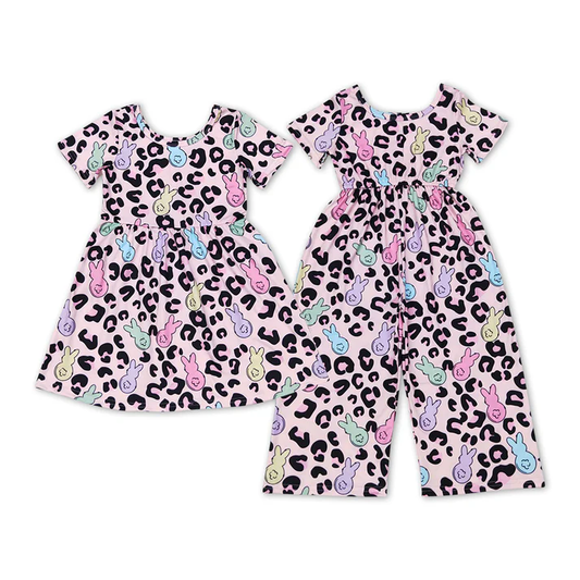 RTS baby girls clothes leopard short Sleeve dress jumpsuit