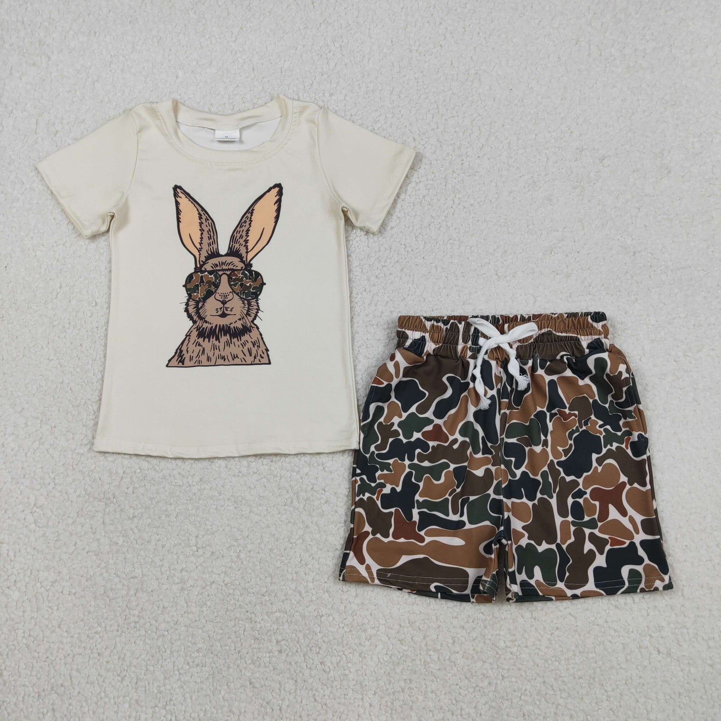 RTS NO MOQ（In Stock) Sunglasses Bunny Beige Short-Sleeve Top shorts set-BSSO1582