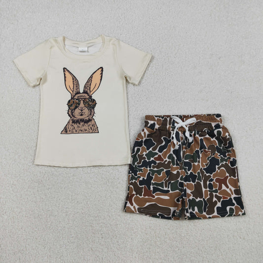 RTS NO MOQ（In Stock) Sunglasses Bunny Beige Short-Sleeve Top shorts set-BSSO1582