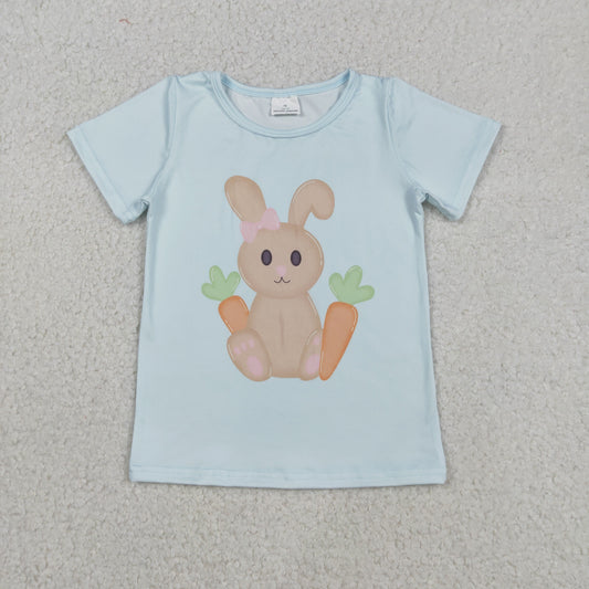 RTS NO MOQ（In Stock) Rabbit Carrot Blue-Green Short-Sleeve Shirt