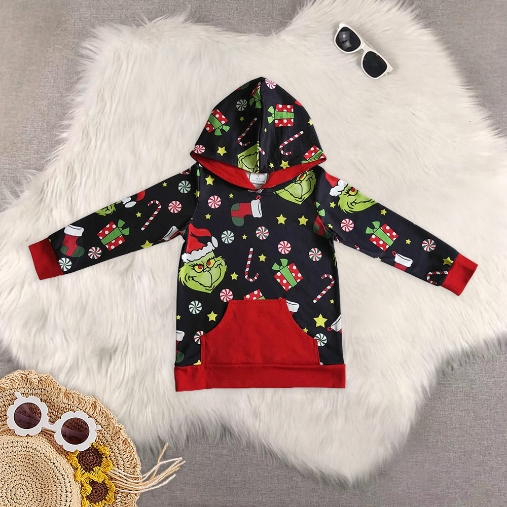 RTS NO MOQ baby girl clothes Christmas hooded long sleeved tops