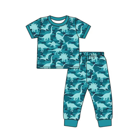 custom moq 5 eta 5-6weeks baby girls clothes dinosaur short sleeve grid Pants Sets